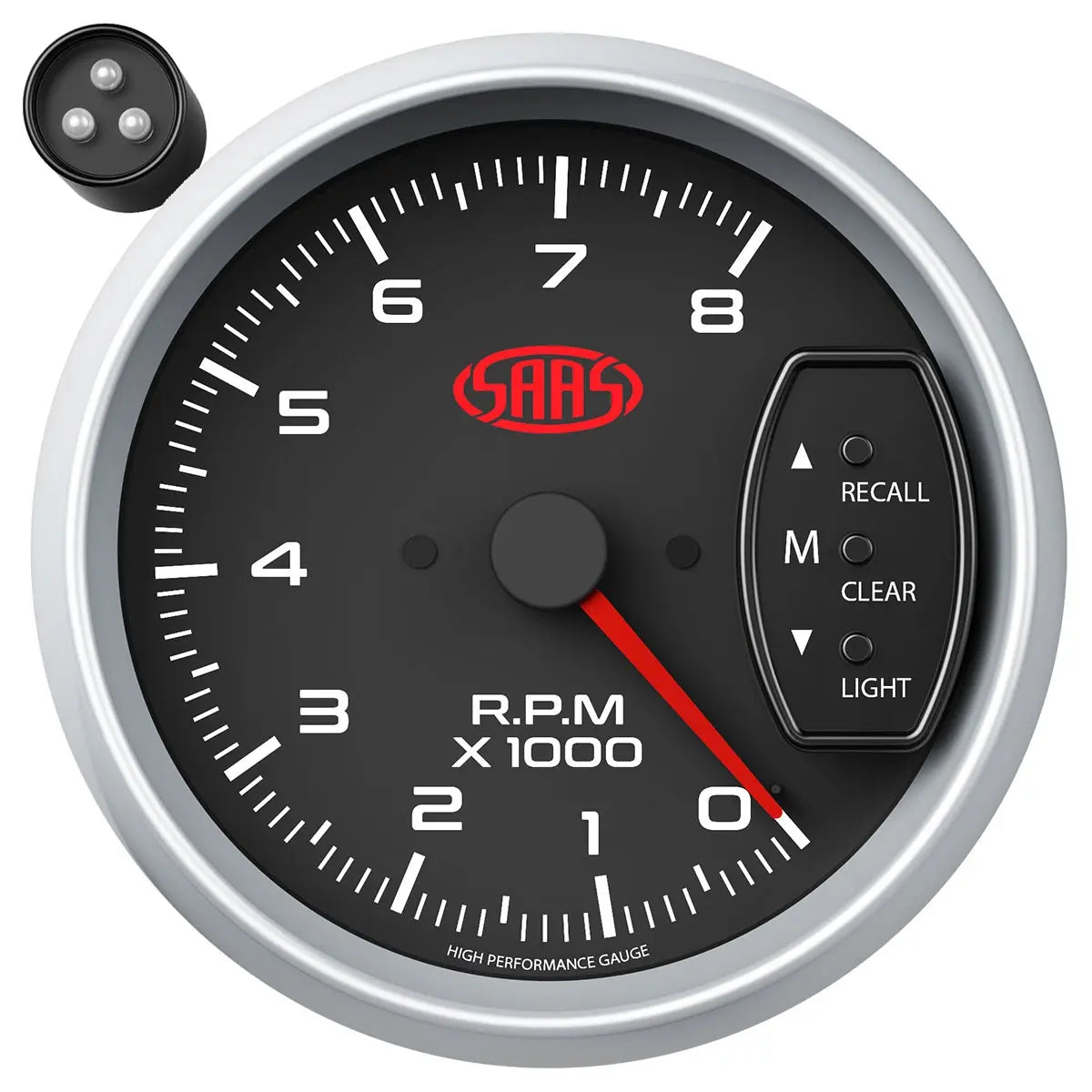 SAAS Tachometer 0-8K Shiftlite 3-3/4 Muscle Series II Black 12V SGTAC334BS2 - view 1