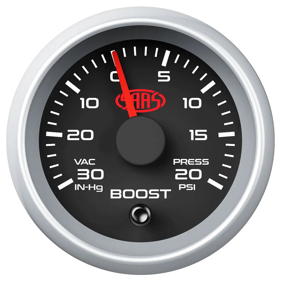 SAAS Boost Gauge 30inHg-20psi 52mm Muscle Series II Black 12V SGTB52BS2 - view 1