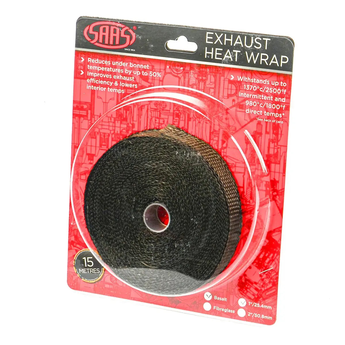 SAAS Exhaust Wrap Basalt Black 25mm (1in) x 15m SHWT2515B - view 1