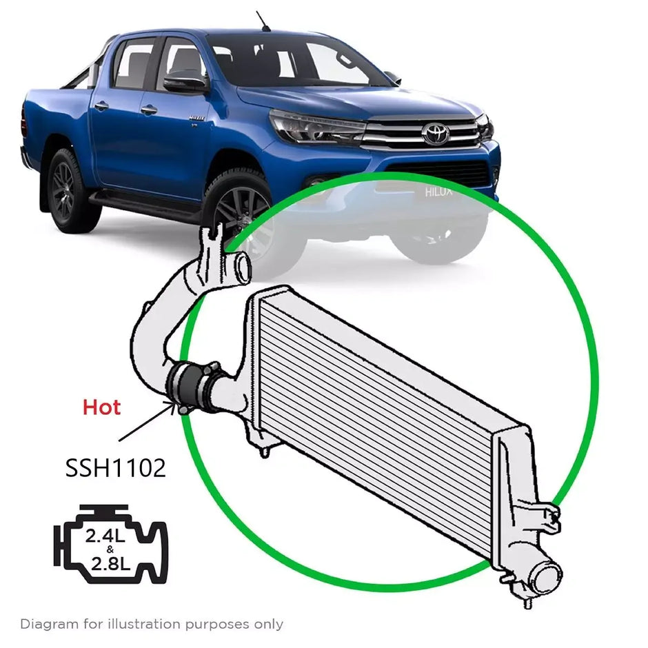 SAAS Toyota Hilux 2.4L 2.8L 1GD 2GD Silicone Intercooler Pipe Hot Side Bottom 2015 > SSH1102 - view 1