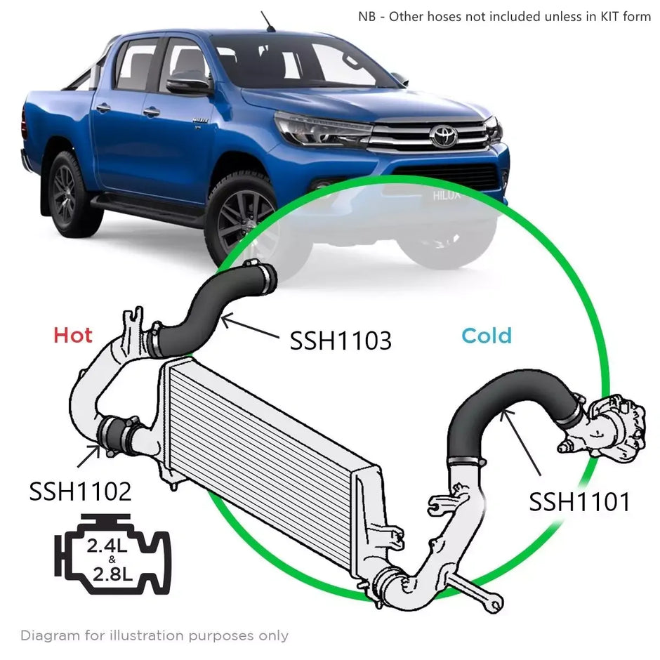 SAAS Toyota Hilux 2.4L 2.8L 1GD 2GD Silicone Intercooler Pipe Hot Side Bottom 2015 > SSH1102 - view 6