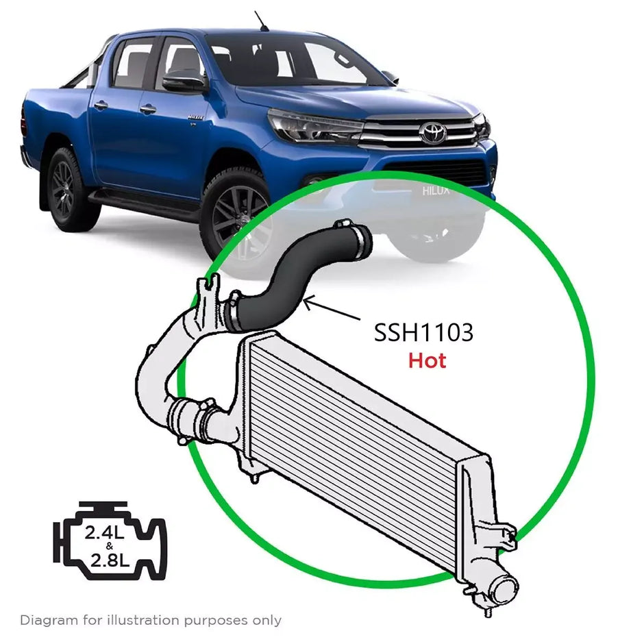 SAAS Toyota Hilux 2.4L 2.8L 1GD 2GD Silicone Intercooler Pipe Hot Side Top 2015 - 2020 SSH1103 - view 1