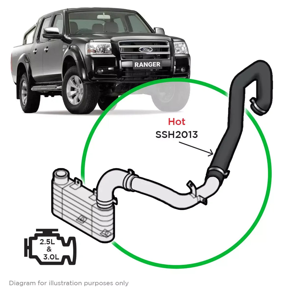 SAAS Ford Ranger PJ-PK 2.5-3.0 Hot Side Turbo to Joiner Intercooler Hose SSH2013 - view 1