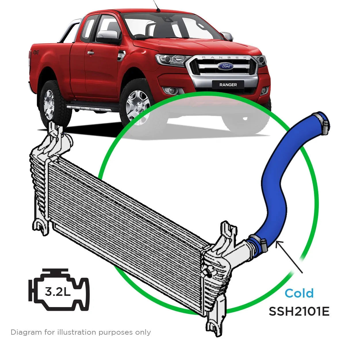 SAAS Ford Ranger/Mazda BT50 3.2L Silicone Blue Intercooler Pipe Cold Side 2011 - 2022 SSH2101E - view 1