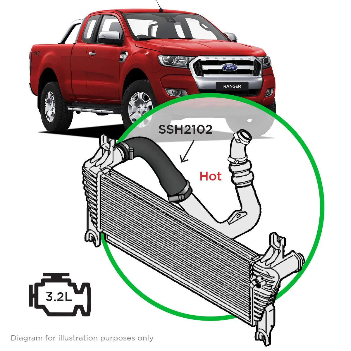 SAAS Ford Ranger/Mazda BT50 3.2L Silicone Intercooler Top Pipe Hot Side 2011 - 2022 SSH2102 - view 1