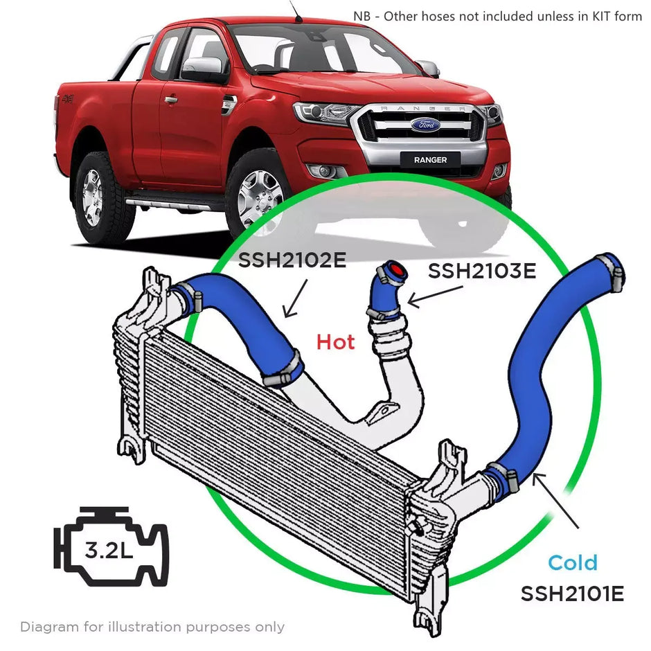 SAAS Ford Ranger/Mazda BT50 3.2L Silicone Blue Intercooler Rear Pipe Hot Side 2011 - 2022 SSH2103E - view 5