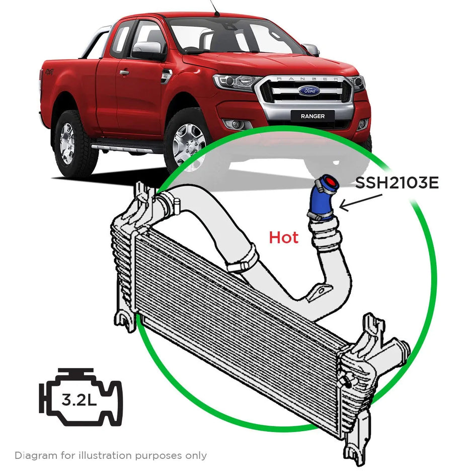 SAAS Ford Ranger/Mazda BT50 3.2L Silicone Blue Intercooler Rear Pipe Hot Side 2011 - 2022 SSH2103E - view 1