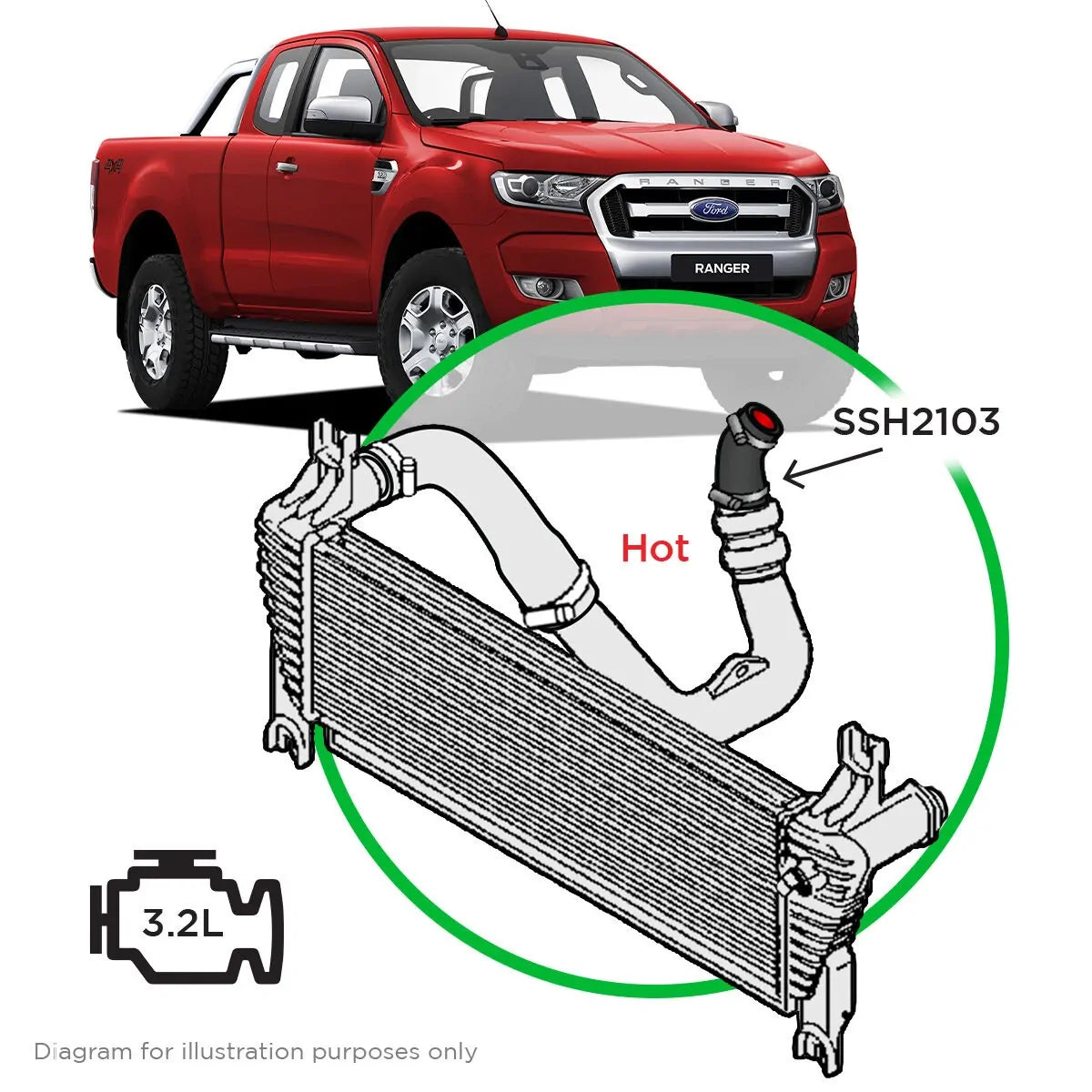 SAAS Ford Ranger/Mazda BT50 3.2L Silicone Intercooler Rear Pipe Hot Side 2011 - 2022 SSH2103 - view 1