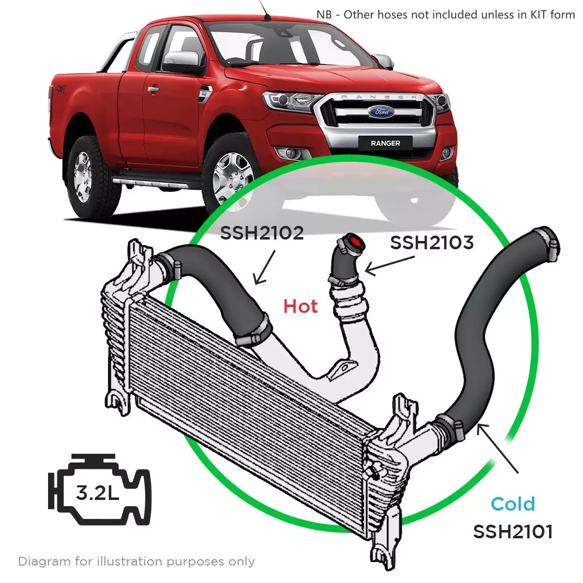 SAAS Ford Ranger/Mazda BT50 3.2L Silicone Intercooler Rear Pipe Hot Side 2011 - 2022 SSH2103 - view 7