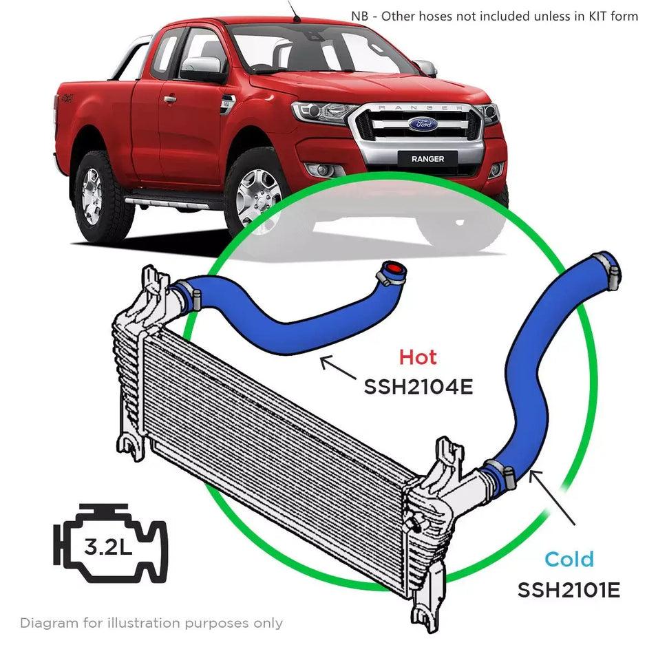 SAAS Ford Ranger/Mazda BT50 3.2L 1 Piece Hot Side Silicone Blue Intercooler Upgrade 2011 - 2022 SSH2104E - view 4