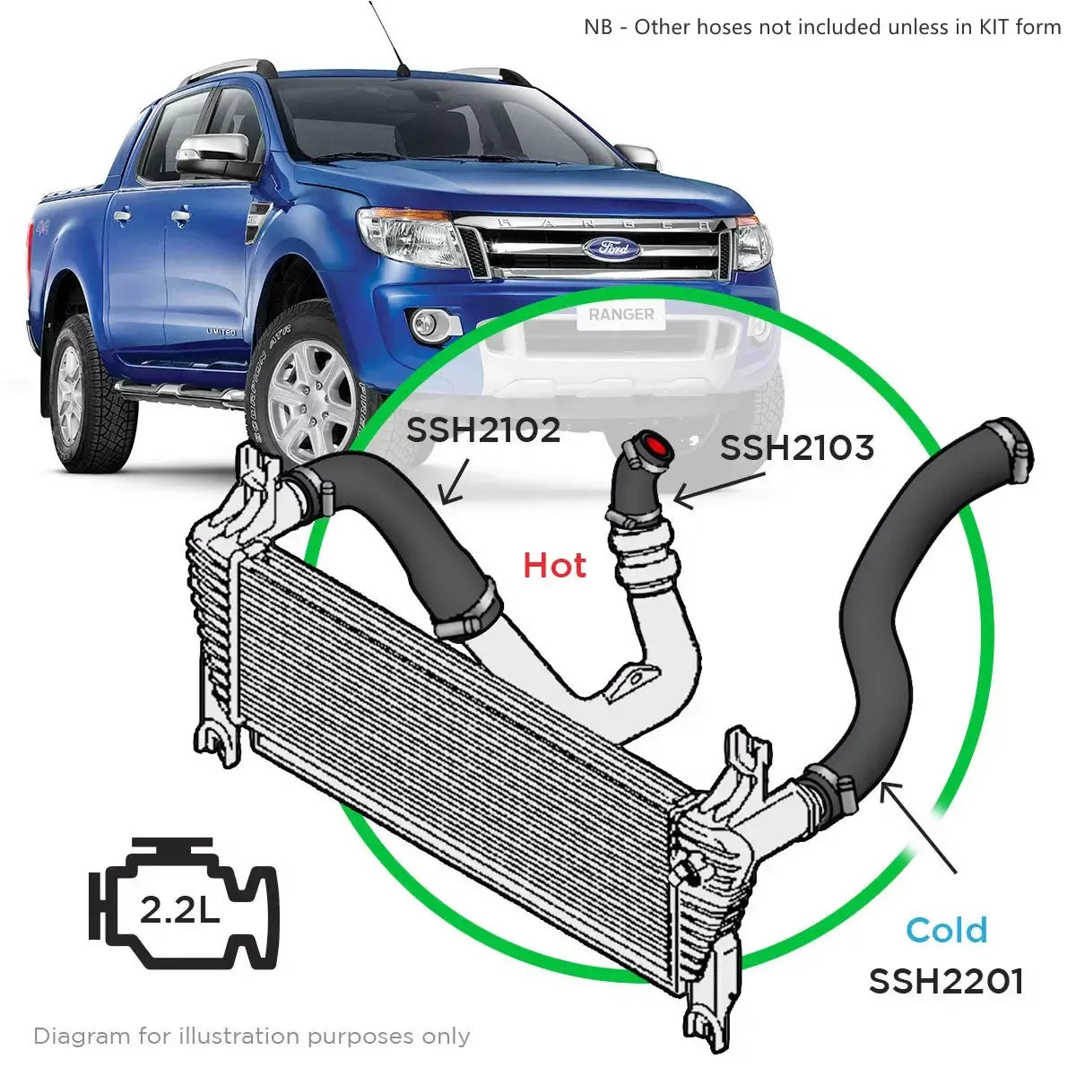 SAAS Ford Ranger/Mazda BT50 2.2L Silicone Intercooler Cold Side Pipe 2011-On SSH2201 - view 6