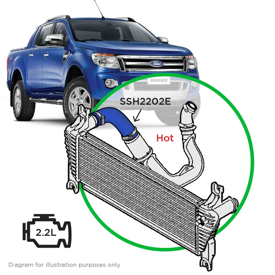 SAAS Ford Ranger 2.2L 118kW Silicone Blue Intercooler Top Pipe Hot Side 2015 - 2022 SSH2202E - view 1