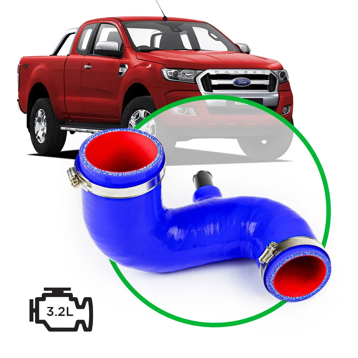 SAAS Ford Ranger/Mazda BT50 3.2L Silicone Blue Airbox to Turbo Intake Pipe 2012 - 2021 SSH2301E - view 1