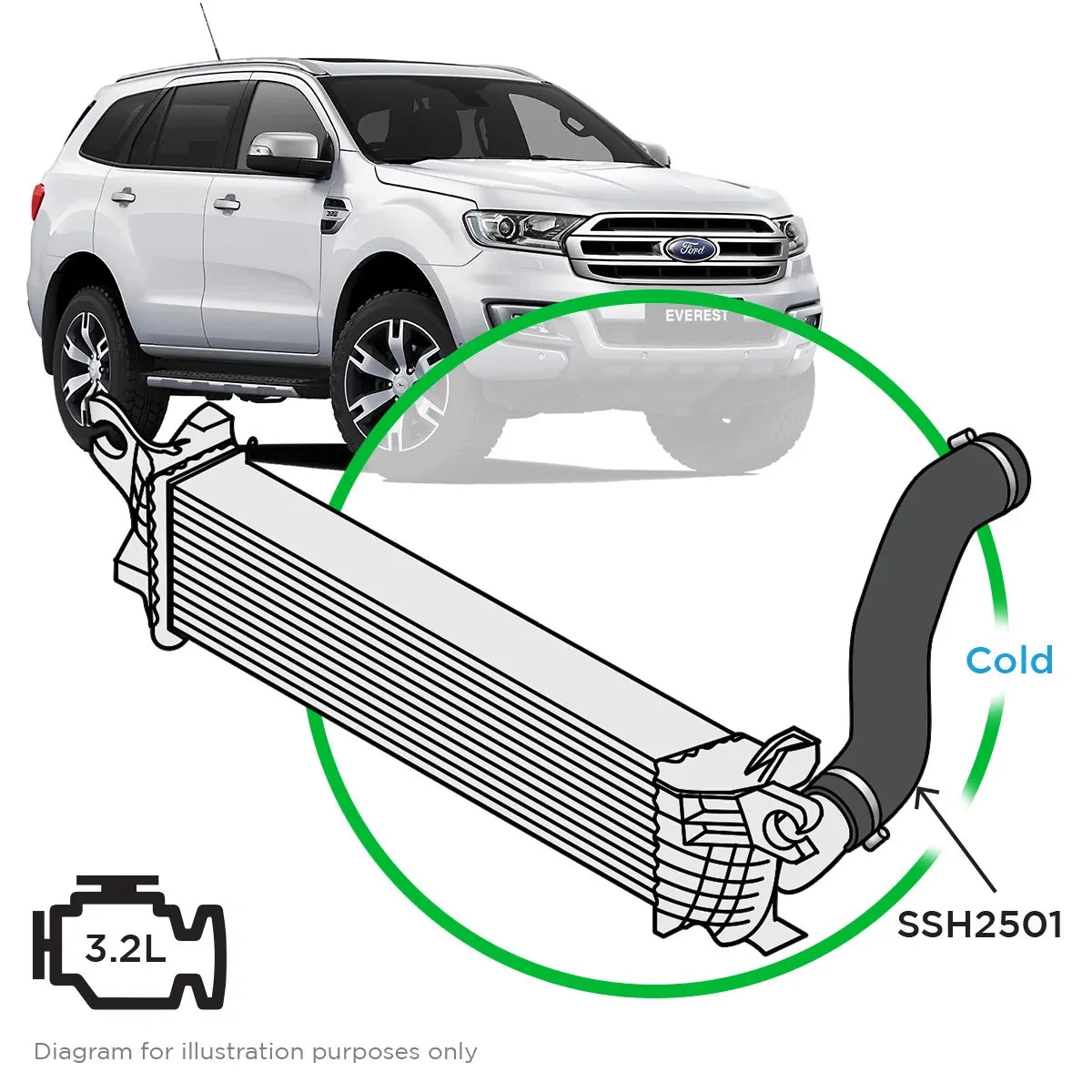 SAAS Ford Everest UA-UA2 3.2L Silicone Intercooler Pipe Cold Side 2015-2020 SSH2501 - view 1