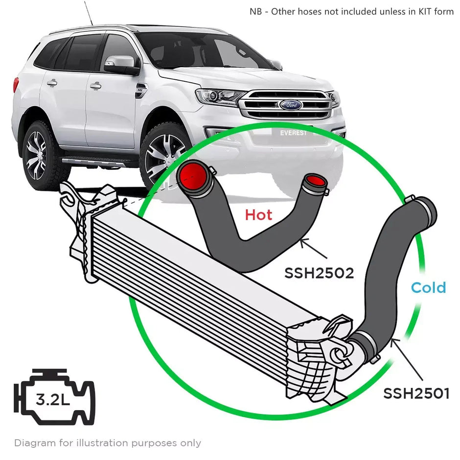 SAAS Ford Everest UA-UA2 3.2L Silicone Intercooler Pipe Cold Side 2015-2020 SSH2501 - view 6