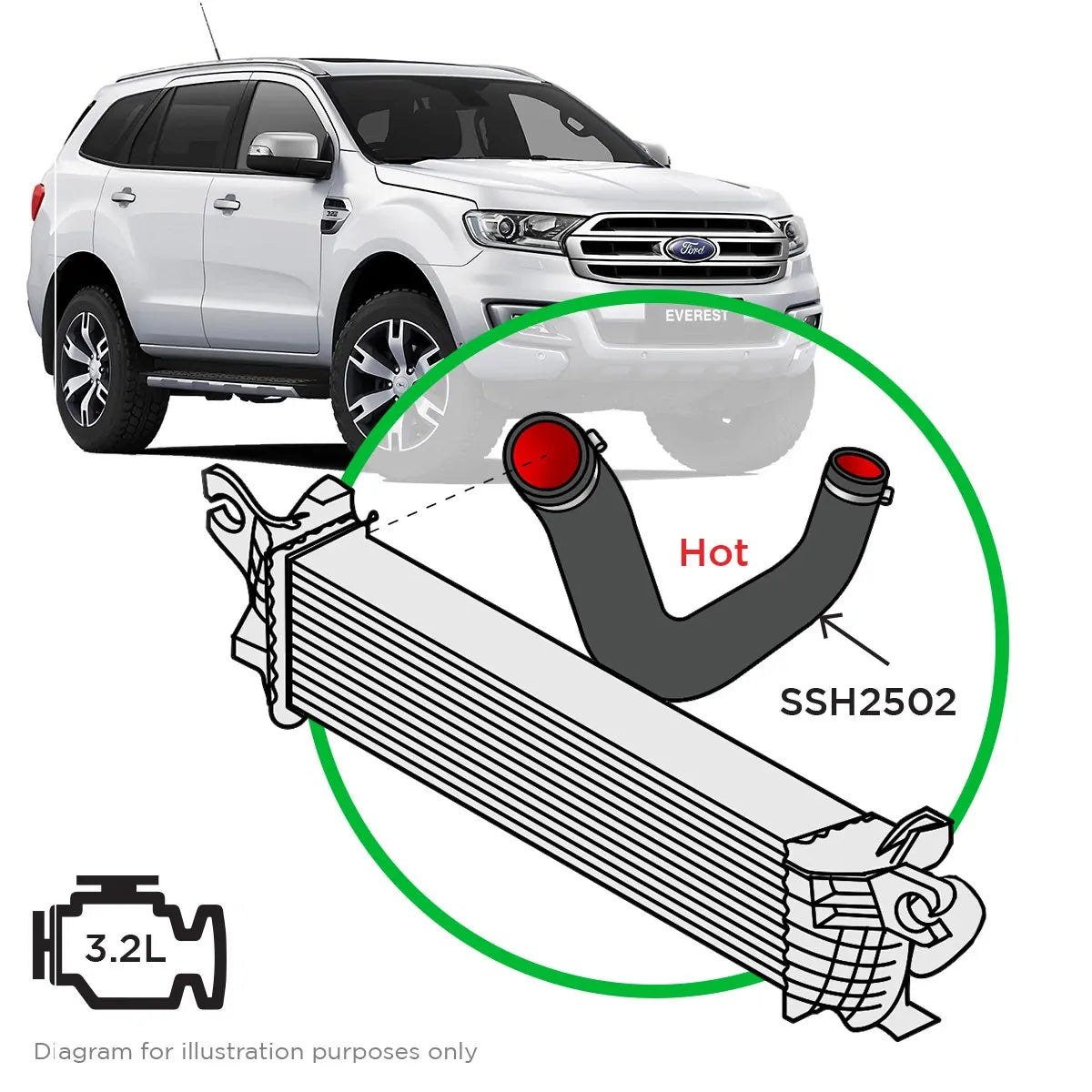 SAAS Ford Everest UA-UA2 3.2L Silicone Intercooler Pipe Hot Side 2015-2020 SSH2502 - view 1