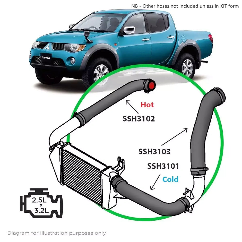 SAAS Mitsubishi Triton 2.5L 3.2L ML-MN Silicone Intercooler to Throttle Pipe SSH3103 - view 5