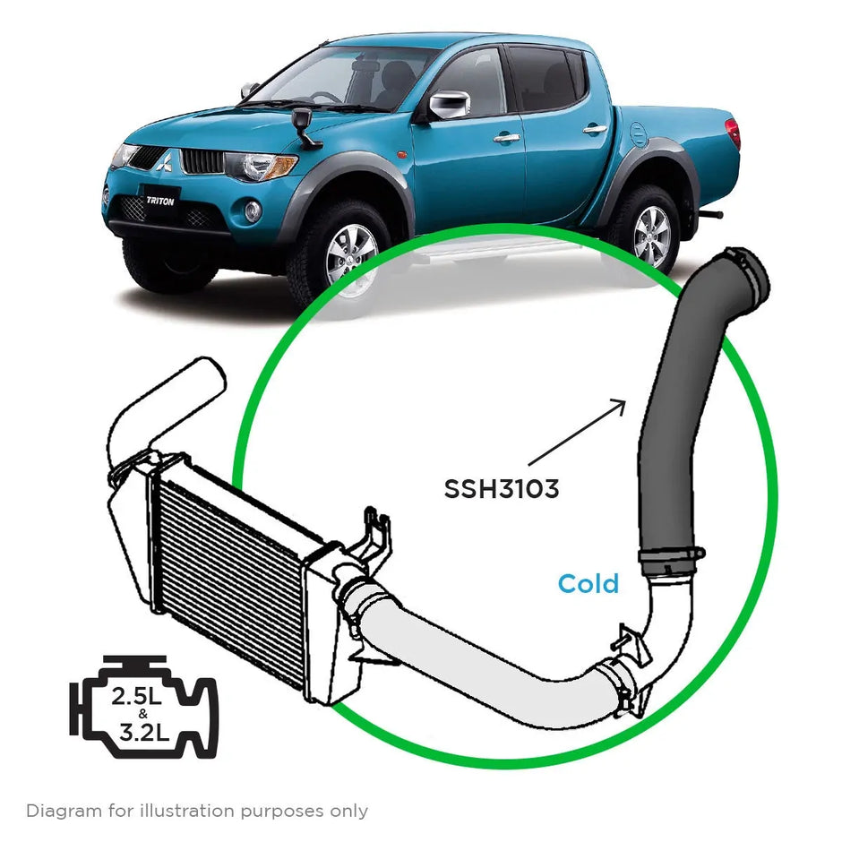 SAAS Mitsubishi Triton 2.5L 3.2L ML-MN Silicone Intercooler to Throttle Pipe SSH3103 - view 1