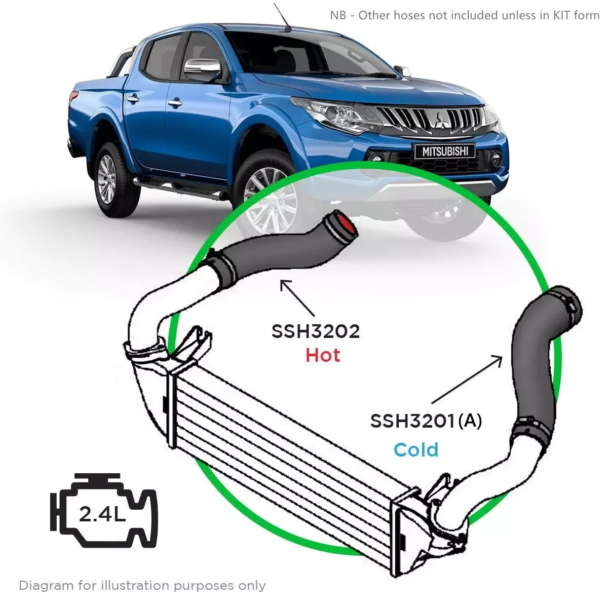 SAAS Mitsubishi Triton MQ-MR, Pajero Sport QE-QF 2.4L Cold Side Silicone Intercooler SSH3201 - view 6
