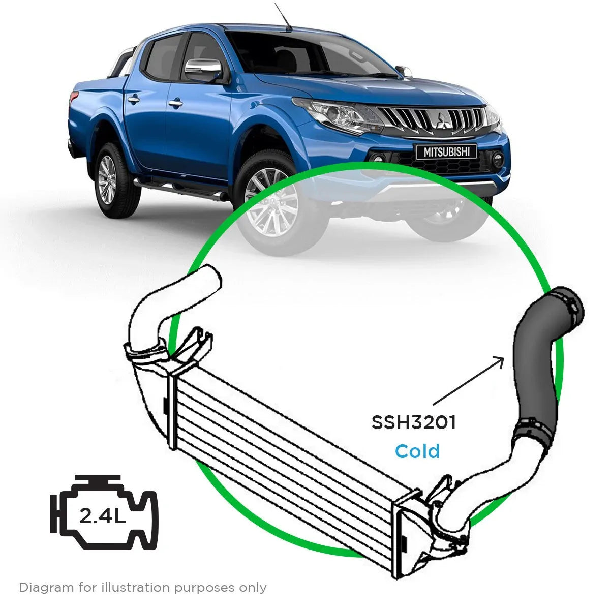 SAAS Mitsubishi Triton MQ-MR, Pajero Sport QE-QF 2.4L Cold Side Silicone Intercooler SSH3201 - view 1