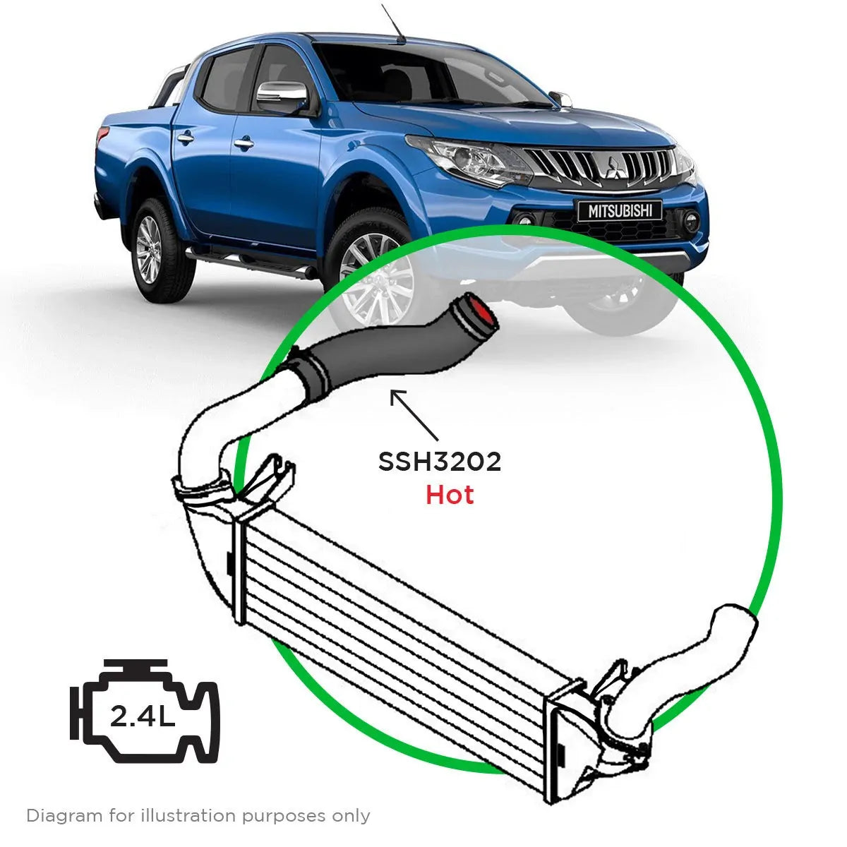 SAAS Mitsubishi Triton MQ-MR, Pajero Sport QE-QF 2.4L Hot Side Silicone Intercooler SSH3202 - view 1