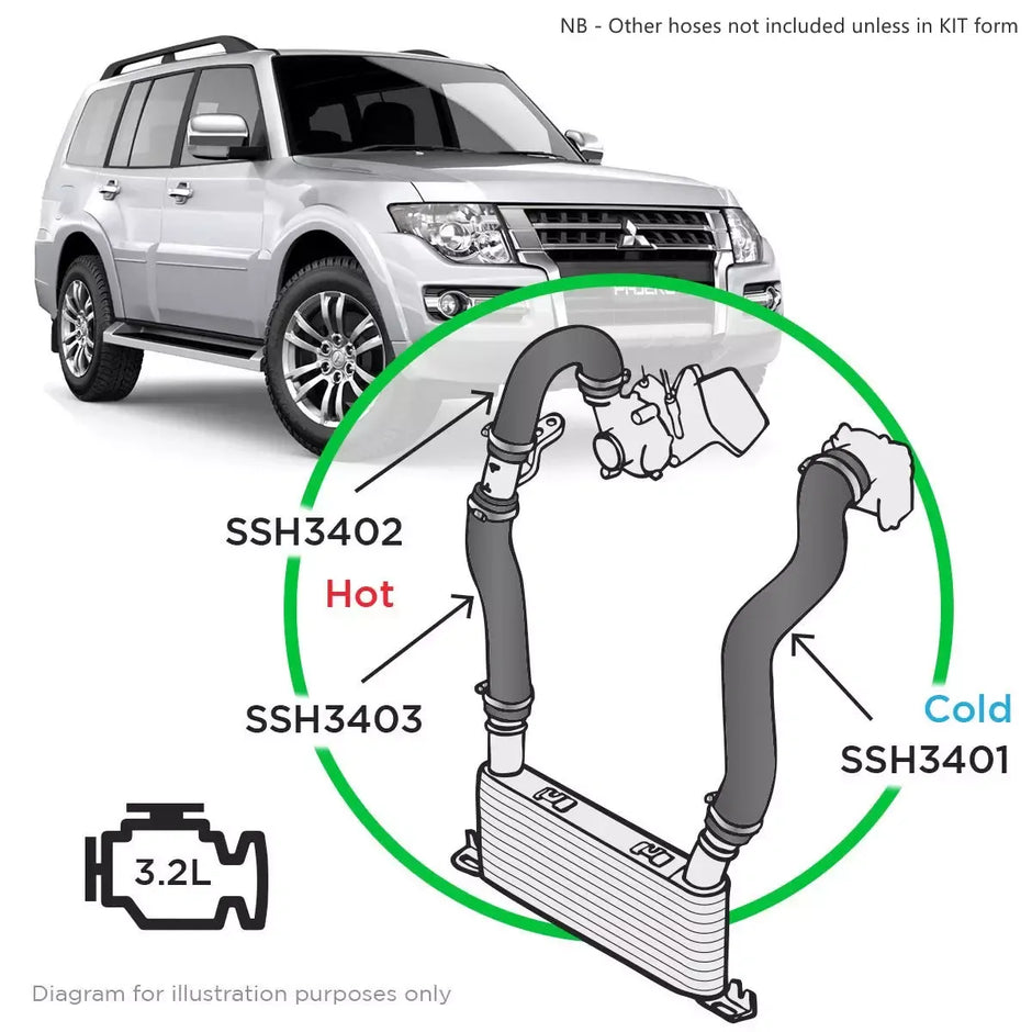 SAAS Mitsubishi Pajero 3.2 NS NT NX NW 2006 - 2020 Intercooler Cold Side Silicone SSH3401 - view 5