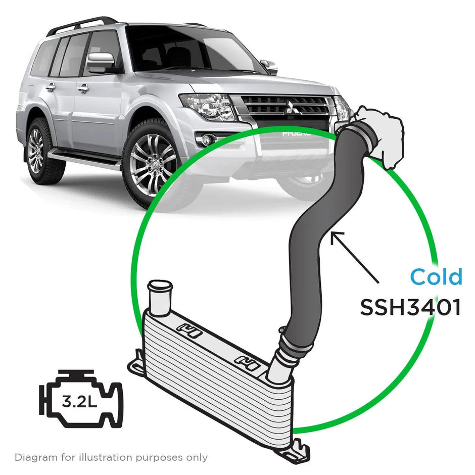 SAAS Mitsubishi Pajero 3.2 NS NT NX NW 2006 - 2020 Intercooler Cold Side Silicone SSH3401 - view 1