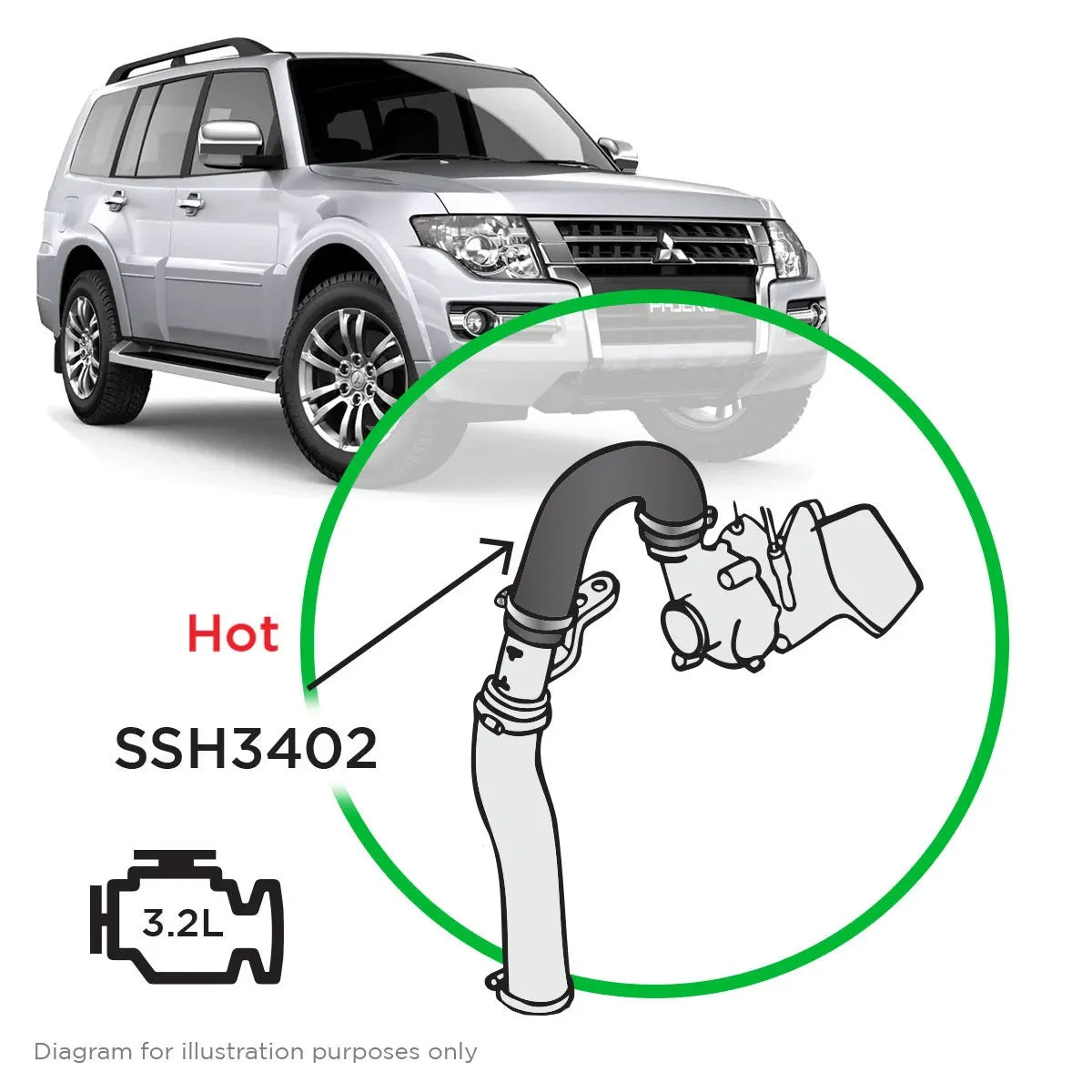 SAAS Mitsubishi Pajero 3.2 NS NT NX NW 2006 - 2020 Intercooler Hot Side Silicone SSH3402 - view 1