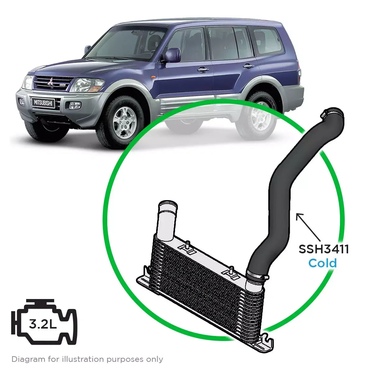 SAAS Mitsubishi Pajero NM-NP 3.2 Cold Side Intercooler Hose SSH3411 - view 1