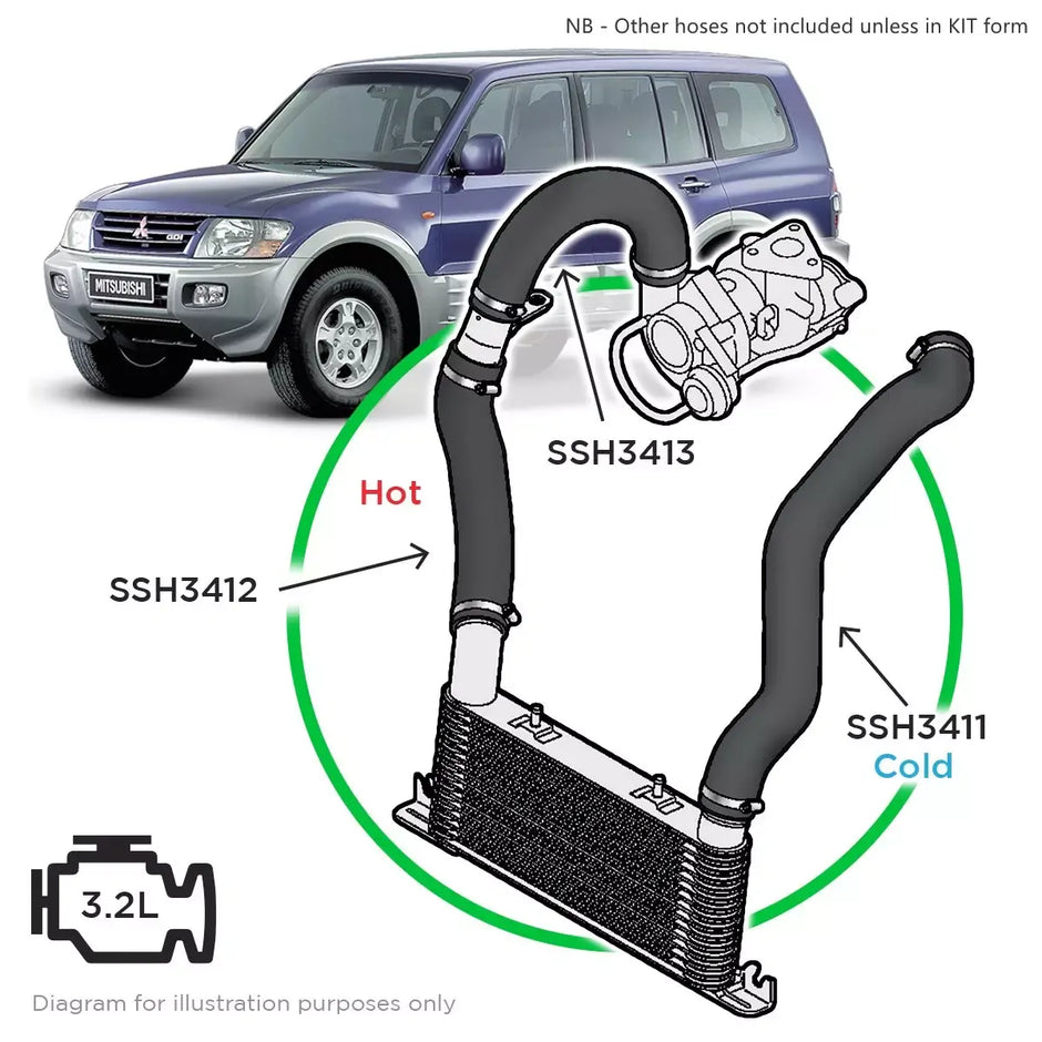 SAAS Mitsubishi Pajero NM-NP 3.2 Hot Side Joiner to Intercooler Hose SSH3412 - view 6