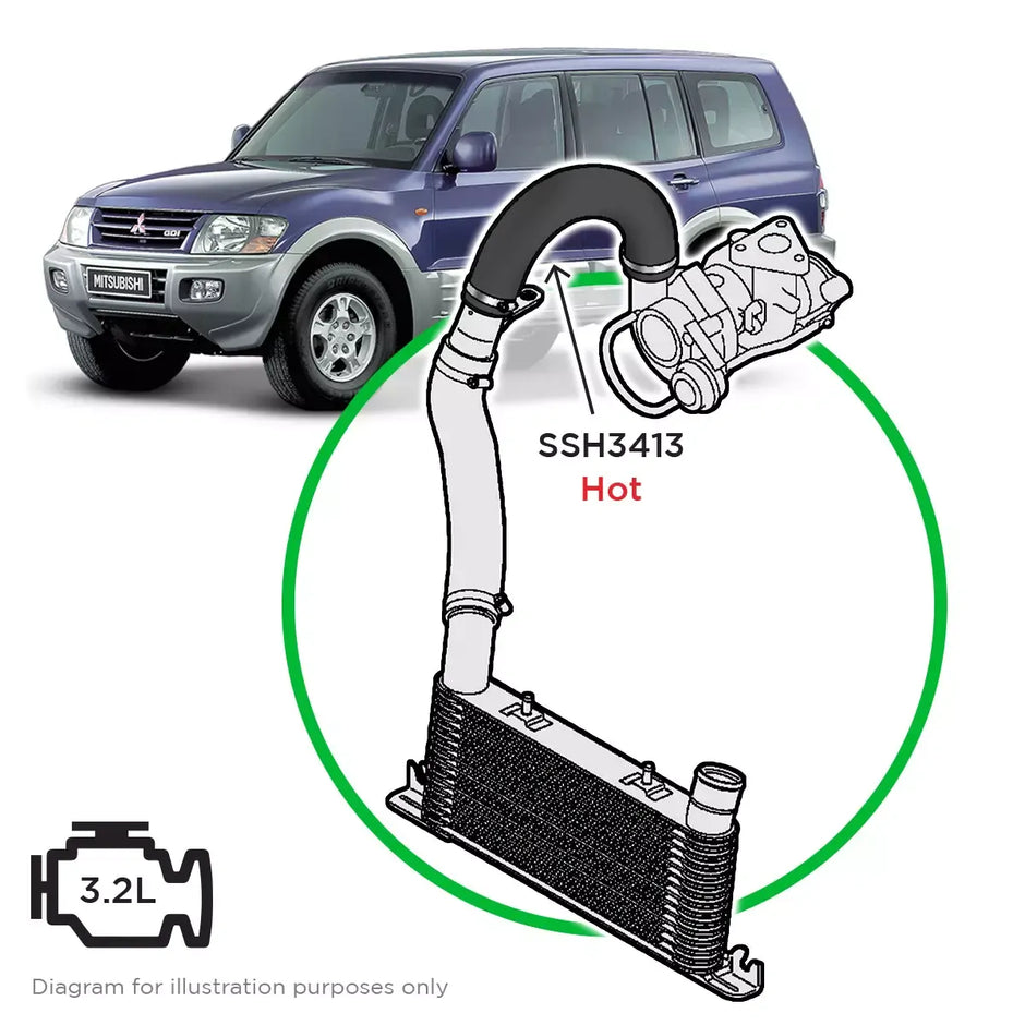 SAAS Mitsubishi Pajero NM-NP 3.2 Hot Side Turbo to Joiner Intercooler Hose SSH3413 - view 1