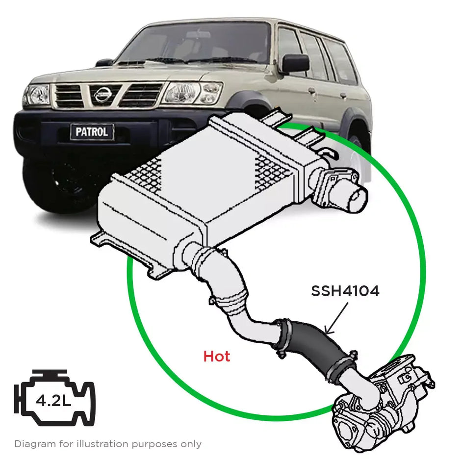 SAAS Nissan GU Patrol TD42T 1999 on Hot Side from Turbo to Joiner  Intercooler Hose SSH4104 - view 1