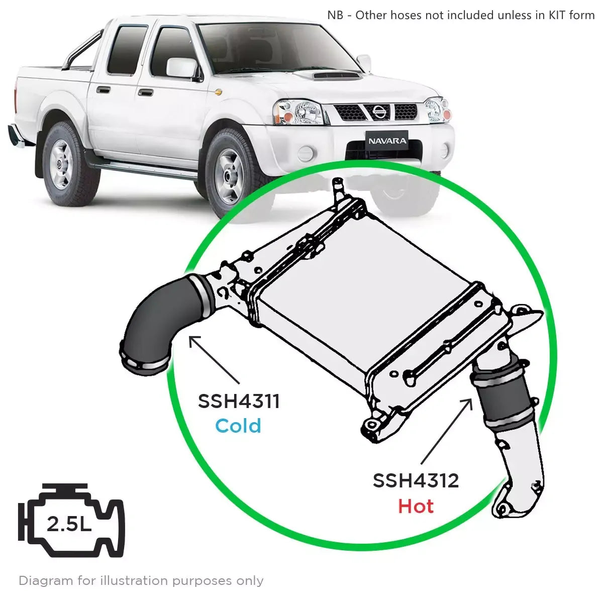 SAAS Nissan Navara D22 YD25 2.5 Hot Side Intercooler Hose SSH4312 - view 6