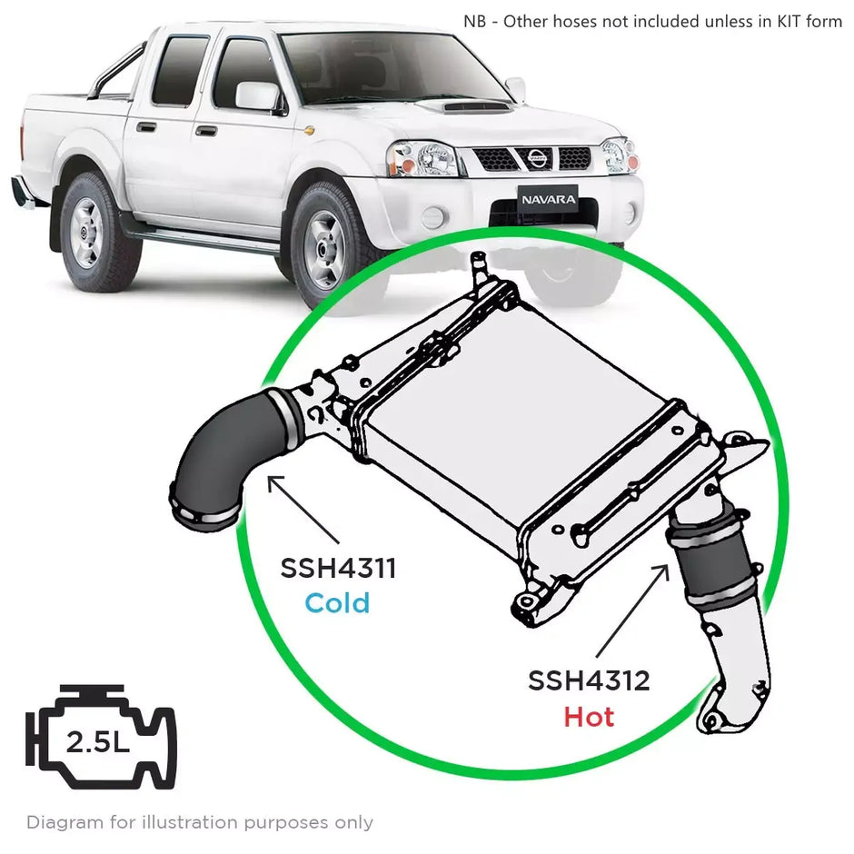 SAAS Nissan Navara D22 YD25 2.5 Hot Side Intercooler Hose SSH4312 - view 6