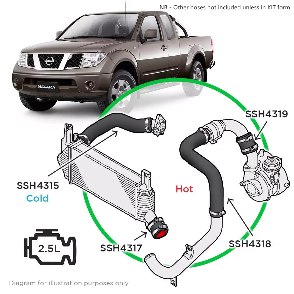 SAAS Nissan Navara D40 YD25 2.5 Hot Side from join pipe to Intercooler SSH4317 - view 6