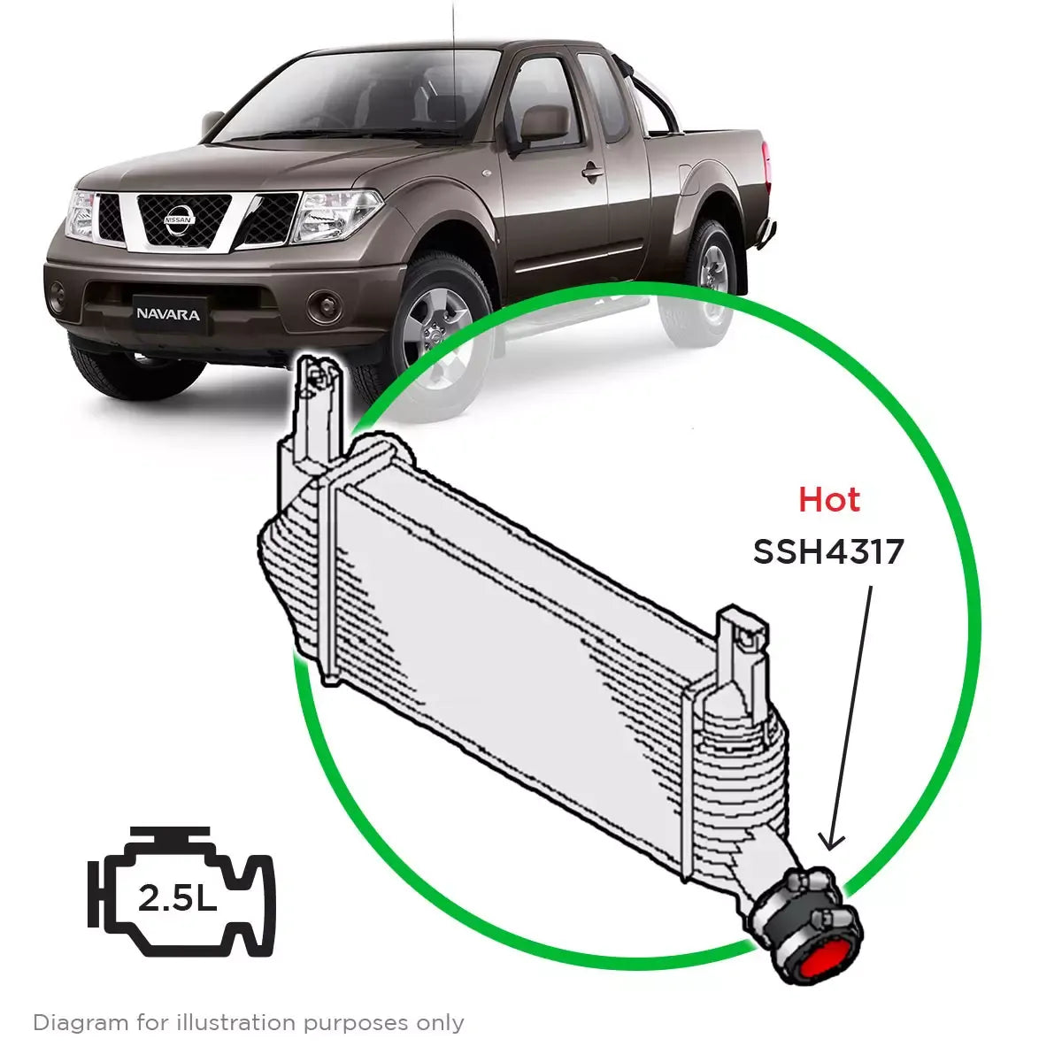 SAAS Nissan Navara D40 YD25 2.5 Hot Side from join pipe to Intercooler SSH4317 - view 1