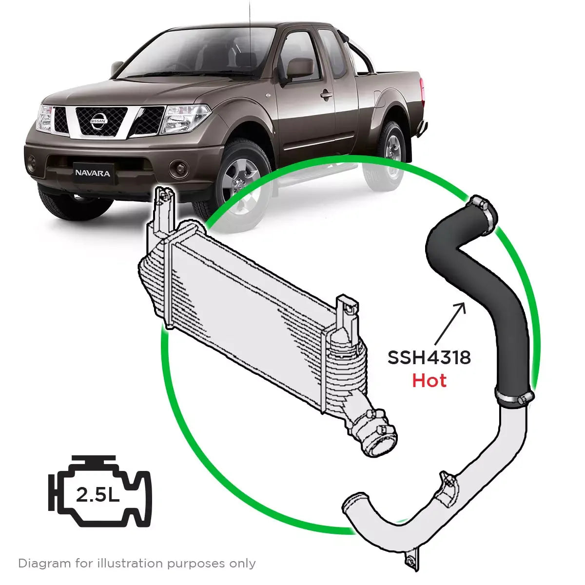SAAS Nissan Navara D40 YD25 2.5 Hot Side Union Hose (Long) SSH4318 - view 1