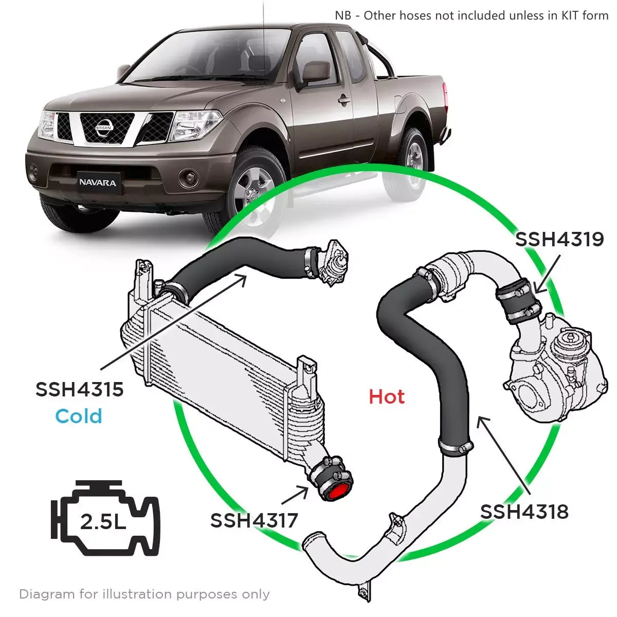SAAS Nissan Navara D40 YD25 2.5 Hot Side Union Hose (Long) SSH4318 - view 6