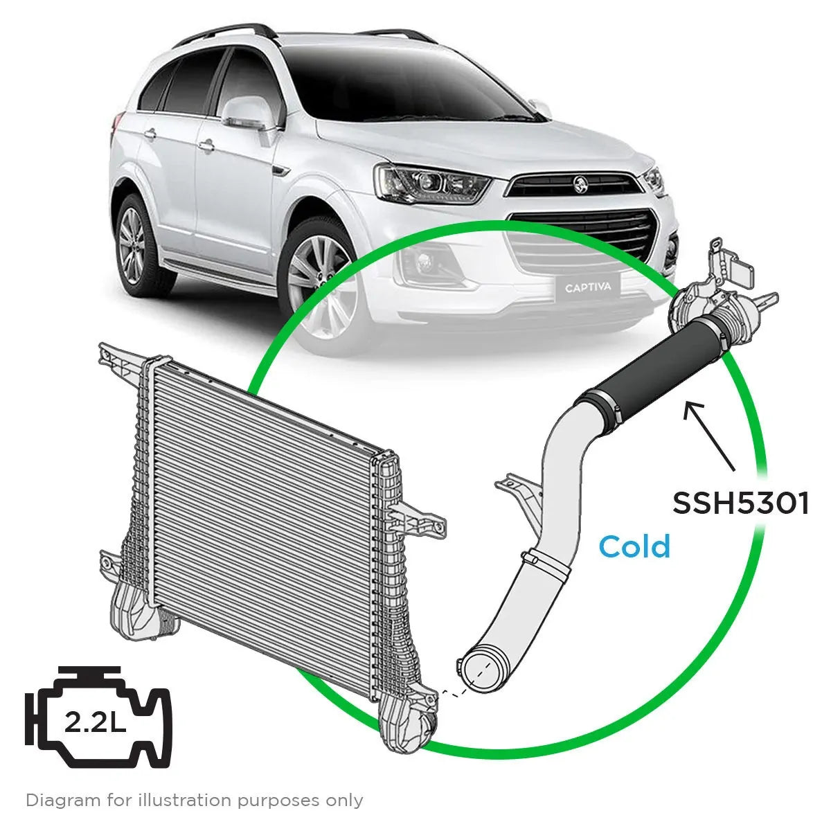 SAAS Holden Captiva CG 2.2L 2011 - 2021 Silicone Intercooler Pipe Cold T/Body SSH5301 - view 1