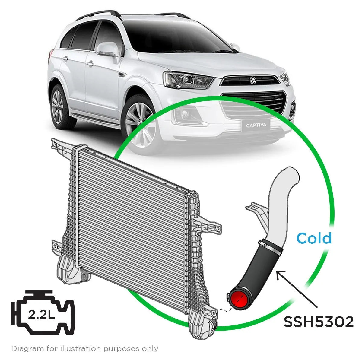 SAAS Holden Captiva CG 2011 - 2021 Silicone Intercooler Cold Pipe SSH5302 - view 1