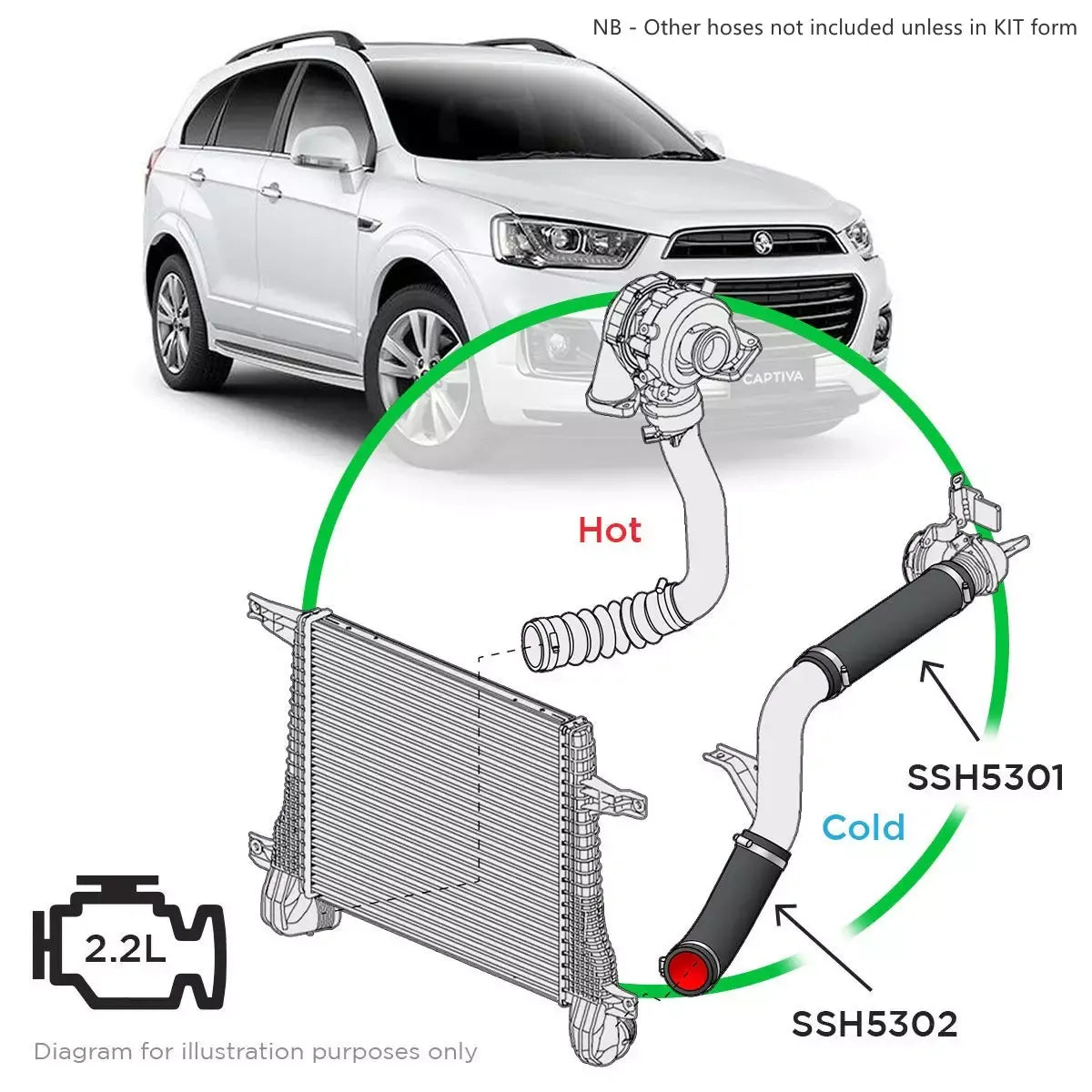 SAAS Holden Captiva CG 2011 - 2021 Silicone Intercooler Cold Pipe SSH5302 - view 5
