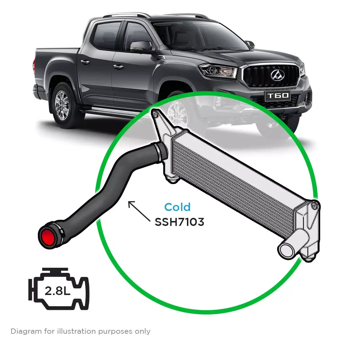 SAAS LDV T60 2.8 2017-21 Cold Side To Intercooler Silicone SSH7103 - view 1