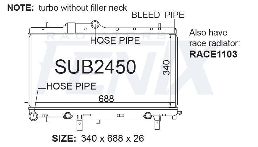 Subaru Liberty Turbo Radiator — SUB2450-PA26A — manufacturer main image