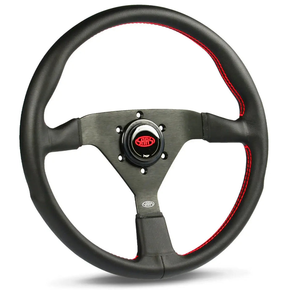SAAS Steering Wheel Leatherette 14" ADR Black Spoke Red Euro Stitch SW516B-E - view 1