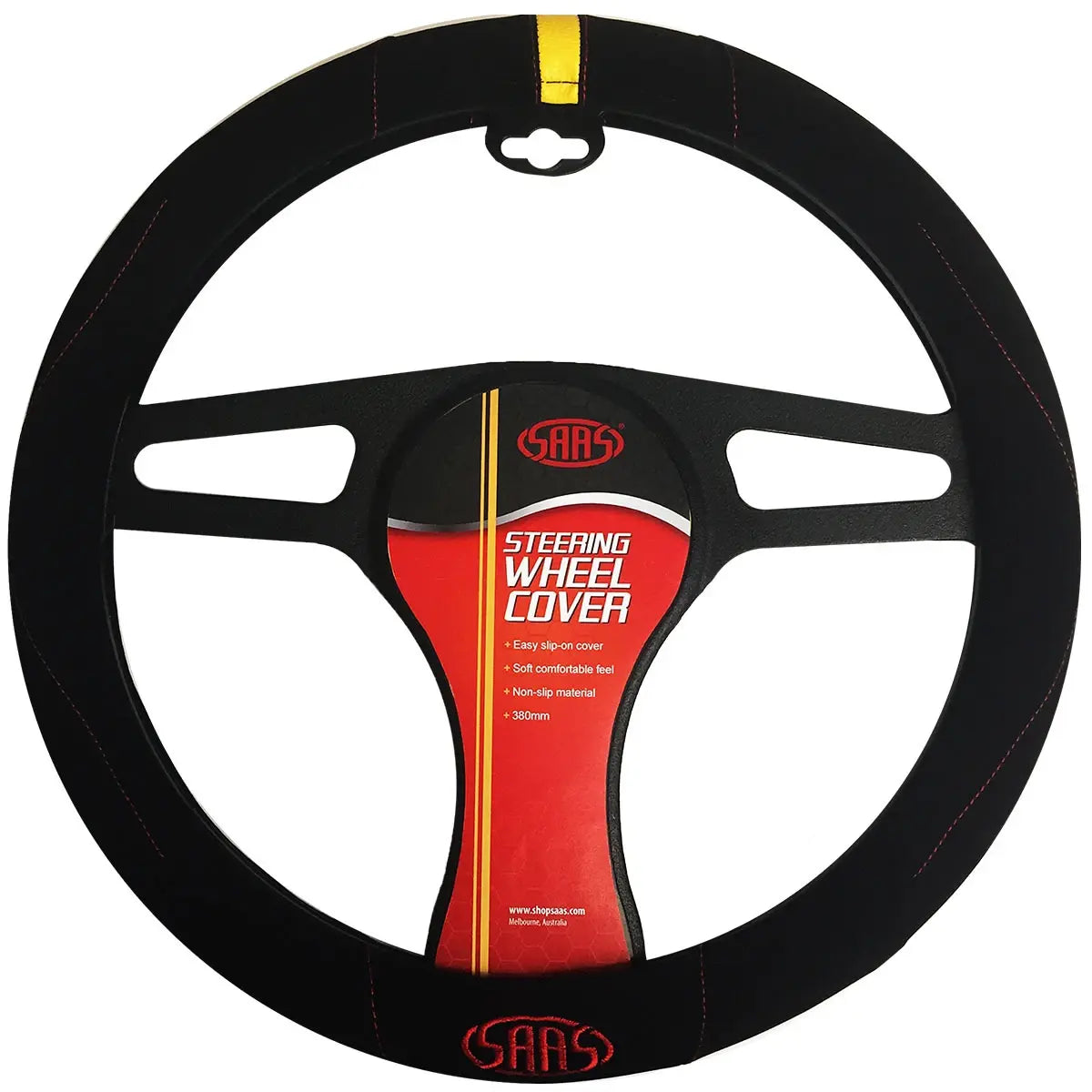 SAAS Steering Wheel Cover Black Suede With Indicator and Logo 380mm SWC002 - view 1