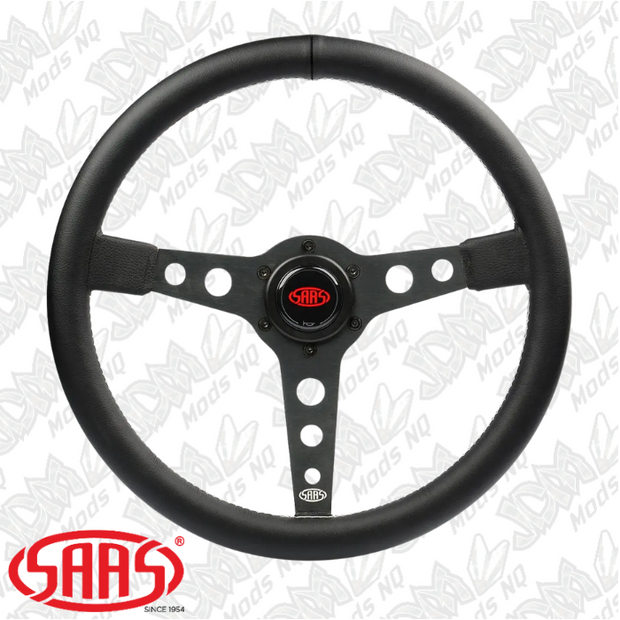 Steering Wheel Leatherette 14" ADR Retro Black Spoke White Stitching
