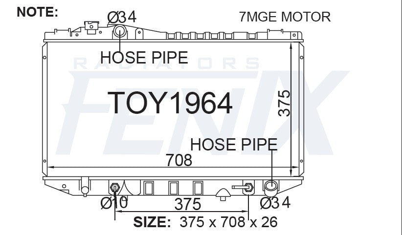 Toyota Cressida MX83 Radiator — TOY1964-PA26A — manufacturer main image