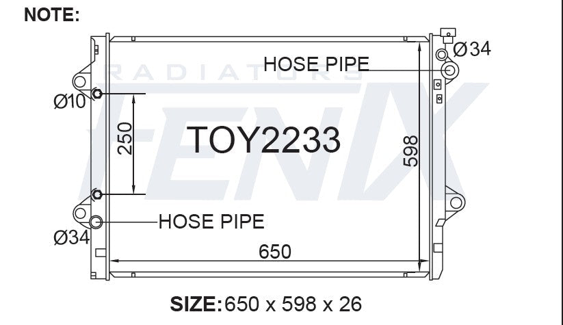Toyota Landcruiser Prado GRJ120 RZJ120 Radiator — TOY2233-PA26A — manufacturer main image