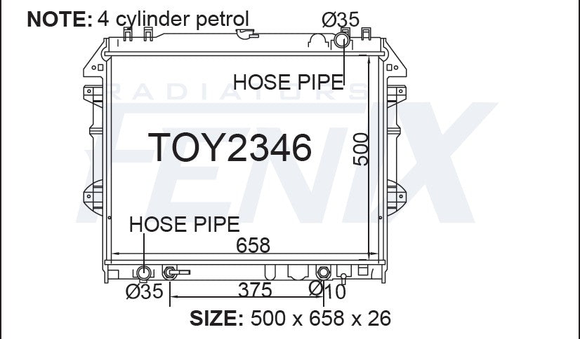 Toyota TGN16 Hilux 4cyl Radiator (MAR/2005 - SEP/2015) — TOY2346-PA26A — manufacturer main image