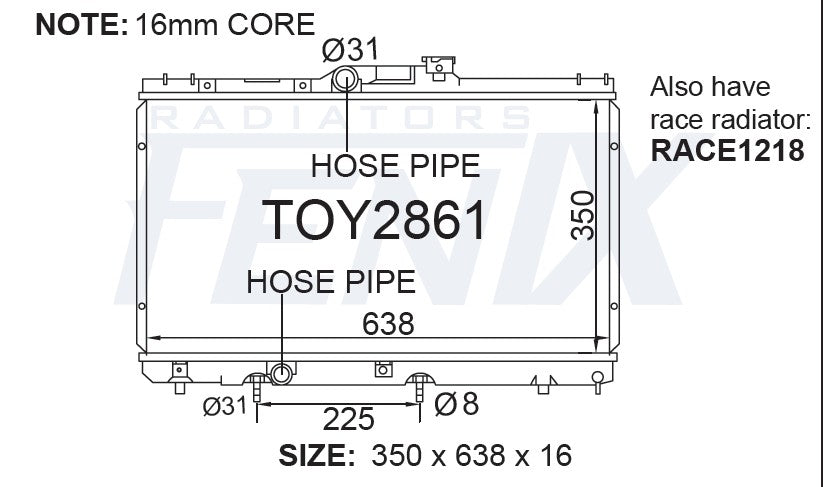 Toyota AE101 - AE102 Corolla Radiator (SEP/1994 - DEC/1999) — TOY2861-PA16A — manufacturer main image